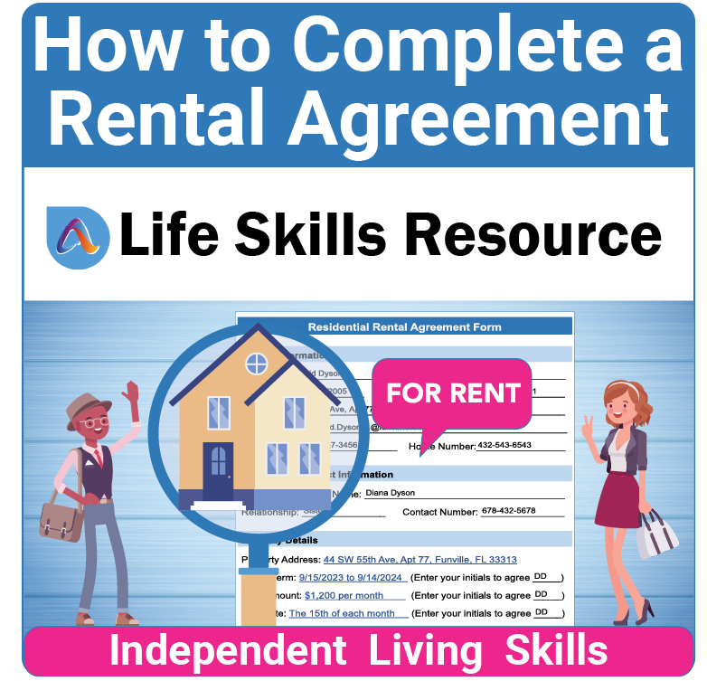 Adulting Life Skills Resources Independent Living Skills Special Education activity for high school students covering How to Complete A Rental Agreement.