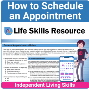 Adulting Life Skills Resources Independent Living Skills Special Education activity for high school students covering How to Schedule Appointments.