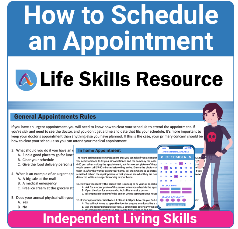 Adulting Life Skills Resources Independent Living Skills Special Education activity for high school students covering How to Schedule Appointments.