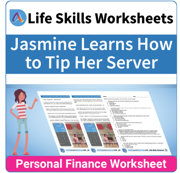 Adulting Life Skills Resources SPED Personal Finance worksheet for middle and high school students covers How Much to Tip a Server.