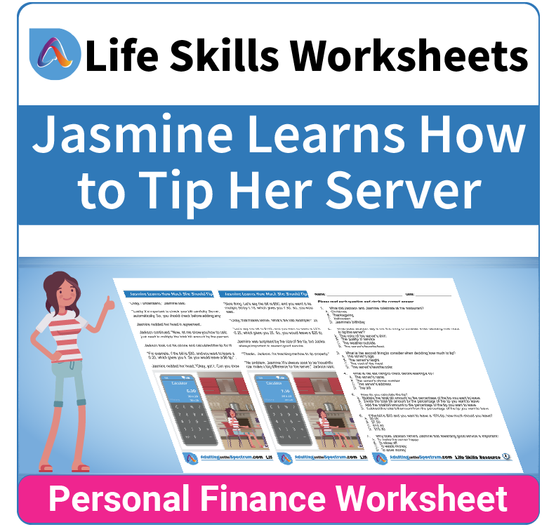 Adulting Life Skills Resources SPED Personal Finance worksheet for middle and high school students covers How Much to Tip a Server.