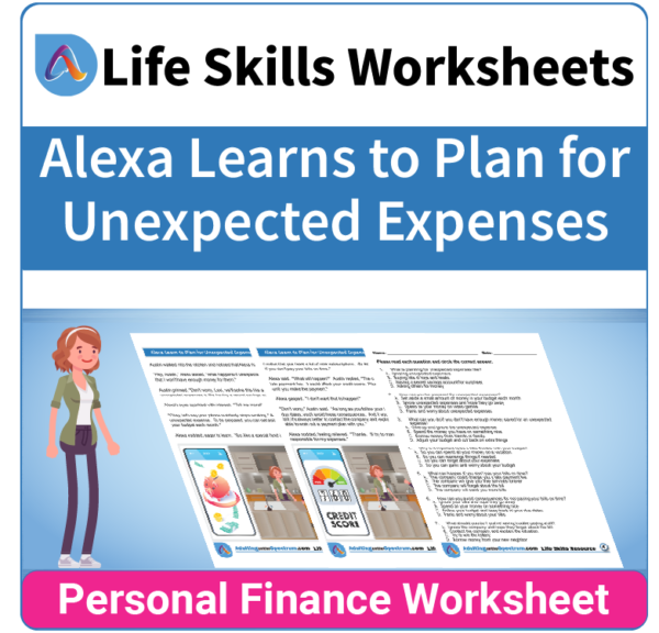 Adulting Life Skills Resources SPED Personal Finance worksheet for middle and high school students covers Planning for Unexpected Expenses.