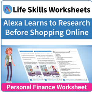 Adulting Life Skills Resources SPED Independent Living Skills worksheet for middle and high school students covers Researching Before Shopping Online.