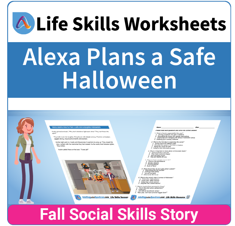 Adulting Life Skills Resources SPED Seasonal Social Skills worksheet for middle and high school students covers celebrating Halloween.