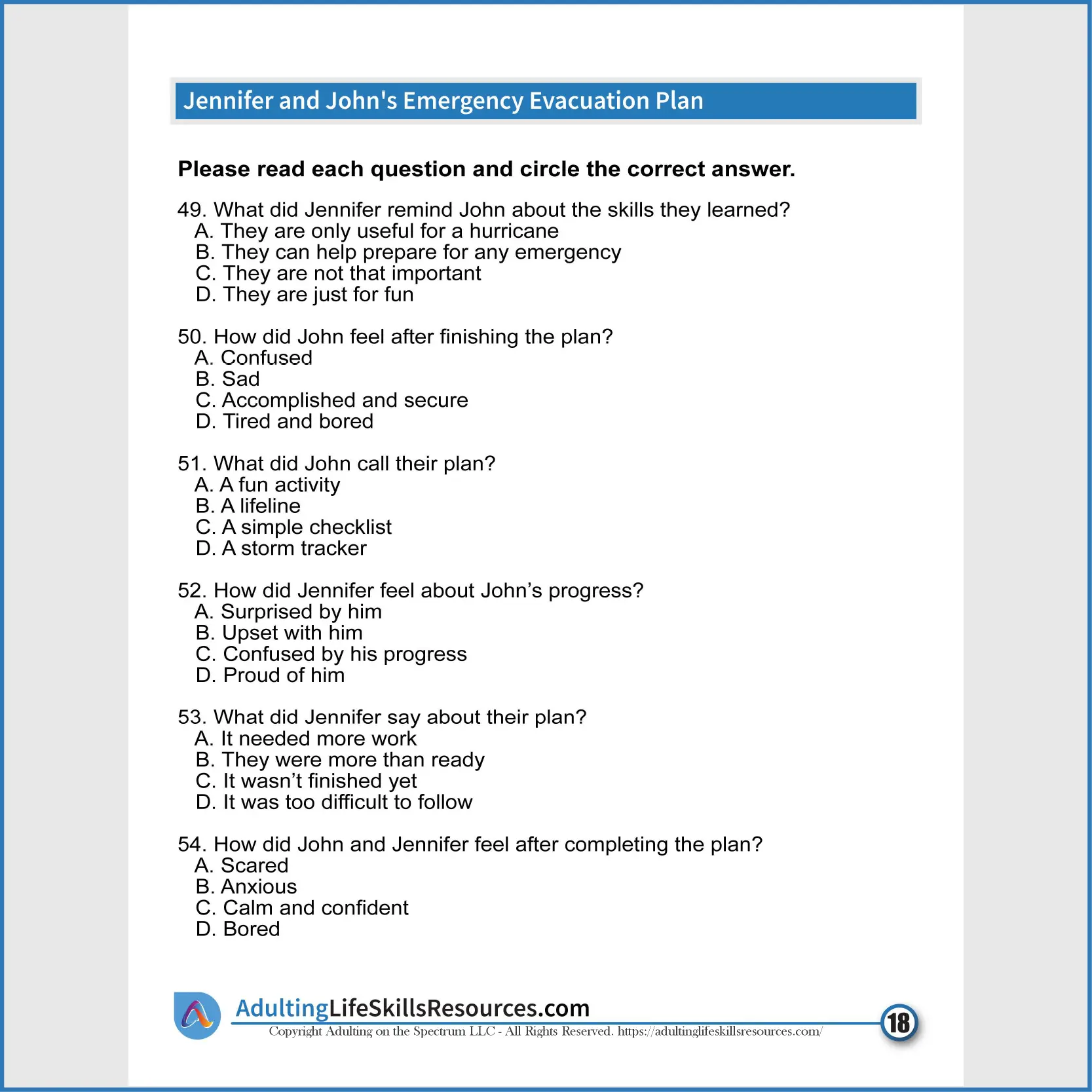 How to Create an Emergency Evacuation Plan is a life skills activity designed specifically for teens and young adults with special needs.