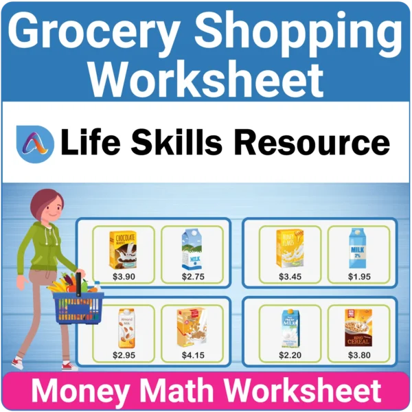 Free Money Math Worksheet - Grocery Shopping